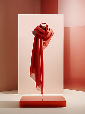 JPG 편집이미지 잡화 패션 사람없음 빨간색 스카프 우아함 디지털합성 단상 편집소스 편집실사 AI컴퓨터그래픽 AI콘텐츠 컬러 컨셉 목도리 CG 파일형식