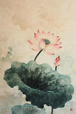 PSD 전통 일러스트 연꽃 수묵화 풍경 사람없음 연못 빈티지 동양화 연잎 국내일러스트 꽃 컨셉 잎 미술 파일형식