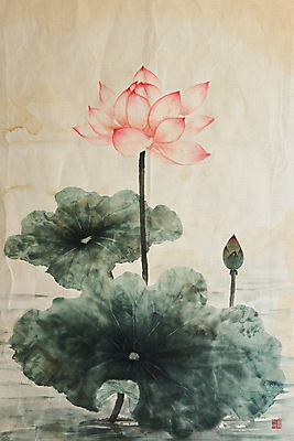 PSD 전통 일러스트 연꽃 수묵화 풍경 사람없음 연못 빈티지 동양화 연잎 국내일러스트 꽃 컨셉 잎 미술 파일형식