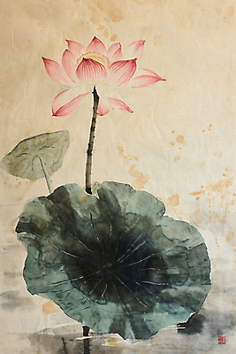 PSD 전통 일러스트 연꽃 수묵화 풍경 사람없음 연못 빈티지 동양화 연잎 국내일러스트 꽃 컨셉 잎 미술 파일형식