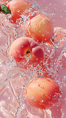 JPG 편집이미지 분홍색 사람없음 물 반짝임 물방울 화려 디지털합성 복숭아 편집실사 AI포토 AI콘텐츠 자연요소 컬러 컨셉 과일 모션 CG 파일형식