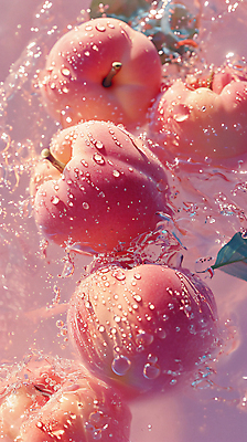JPG 편집이미지 분홍색 사람없음 물 반짝임 물방울 화려 디지털합성 복숭아 편집실사 AI포토 AI콘텐츠 자연요소 컬러 컨셉 과일 모션 CG 파일형식