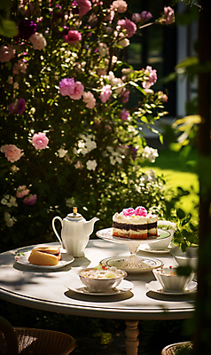 JPG 편집이미지 꽃 탁자 티타임 휴식 따뜻함 사람없음 소풍 케이크 정원 봄 차 포근함 찻잔 찻주전자 컵받침 디지털합성 케이크스탠드 편집실사 AI포토 AI콘텐츠 식물 계절 음료 가구 컨셉 주전자 디저트 잔 야외활동 감각 받침대 CG 파일형식