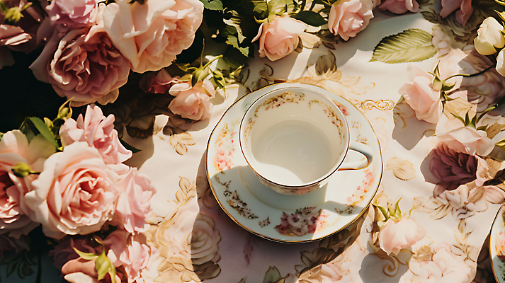 JPG 편집이미지 꽃 티타임 휴식 따뜻함 사람없음 소풍 정원 봄 식탁보 차 포근함 찻잔 컵받침 디지털합성 편집실사 AI포토 AI콘텐츠 식물 계절 음료 컨셉 잔 야외활동 감각 받침대 CG 파일형식