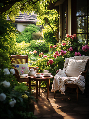 JPG 편집이미지 꽃 쿠션 의자 탁자 티타임 휴식 따뜻함 사람없음 소풍 정원 봄 차 포근함 찻주전자 컵받침 디지털합성 편집실사 AI포토 AI콘텐츠 식물 계절 음료 가구 컨셉 주전자 야외활동 감각 받침대 CG 파일형식