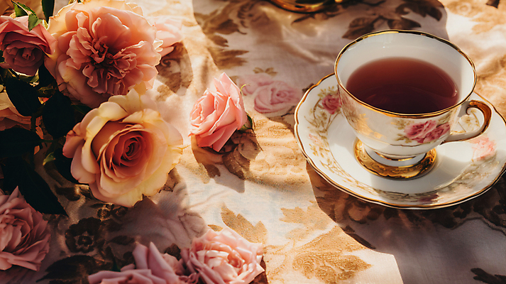 JPG 편집이미지 꽃 티타임 휴식 따뜻함 사람없음 소풍 정원 봄 식탁보 차 포근함 찻잔 컵받침 디지털합성 편집실사 AI포토 AI콘텐츠 식물 계절 음료 컨셉 잔 야외활동 감각 받침대 CG 파일형식