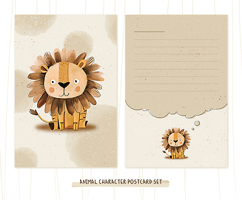 PSD 동물 동물캐릭터 말풍선 두마리 일러스트 수채화 사람없음 세트 갈색 사자 편지지 엽서 감성 국내일러스트 일러캐릭터 캐릭터 컬러 컨셉 2 포유류 편지 파일형식