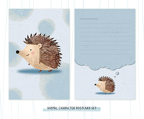 PSD 동물 동물캐릭터 말풍선 두마리 일러스트 수채화 사람없음 파란색 세트 편지지 엽서 감성 고슴도치 국내일러스트 일러캐릭터 캐릭터 컬러 컨셉 2 포유류 편지 파일형식