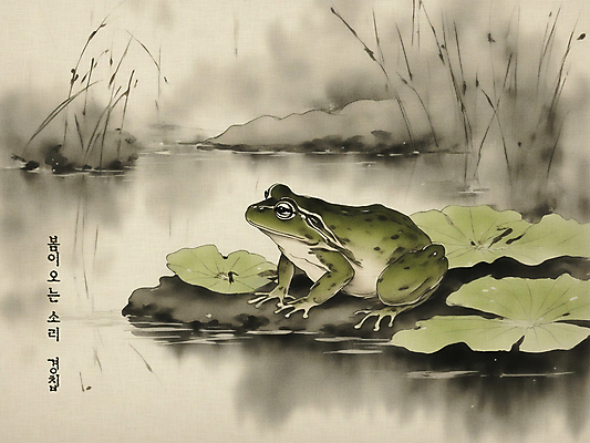 PSD 동물 한마리 일러스트 개구리 수묵화 사람없음 연못 빈티지 분위기 절기 동양화 연잎 경칩 국내일러스트 1 계절 컨셉 잎 양서류 미술 파일형식