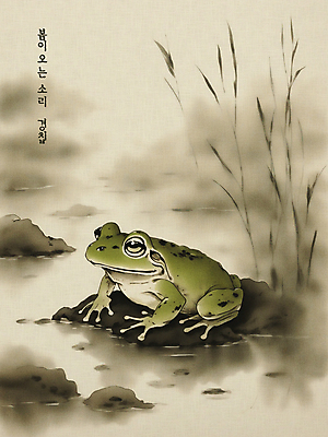 PSD 동물 한마리 일러스트 개구리 수묵화 사람없음 연못 빈티지 분위기 절기 동양화 경칩 국내일러스트 1 계절 컨셉 양서류 미술 파일형식
