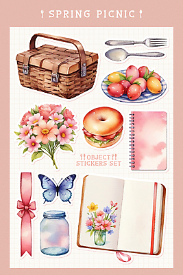 PSD 꽃 리본 나비 포크 스티커 과일 일러스트 샌드위치 사람없음 세트 숟가락 공책 봄 화려 병 오브젝트 피크닉용품 소풍바구니 엘리먼트 국내일러스트 식물 식기 계절 음식 곤충 컨셉 문구용품 수저 소풍 바구니 파일형식