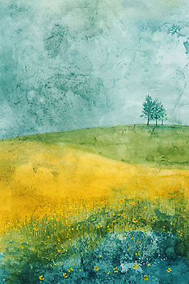 JPG 나무 꽃 백그라운드 일러스트 하늘 수채화 풍경 초원 사람없음 분위기 질감 번짐 국내일러스트 AI일러스트 AI콘텐츠 식물 컨셉 파일형식 효과