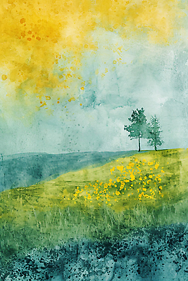 JPG 나무 꽃 백그라운드 일러스트 하늘 수채화 풍경 초원 사람없음 분위기 질감 번짐 국내일러스트 AI일러스트 AI콘텐츠 식물 컨셉 파일형식 효과