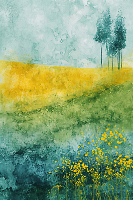 JPG 나무 꽃 백그라운드 일러스트 하늘 수채화 풍경 초원 사람없음 분위기 질감 번짐 국내일러스트 AI일러스트 AI콘텐츠 식물 컨셉 파일형식 효과