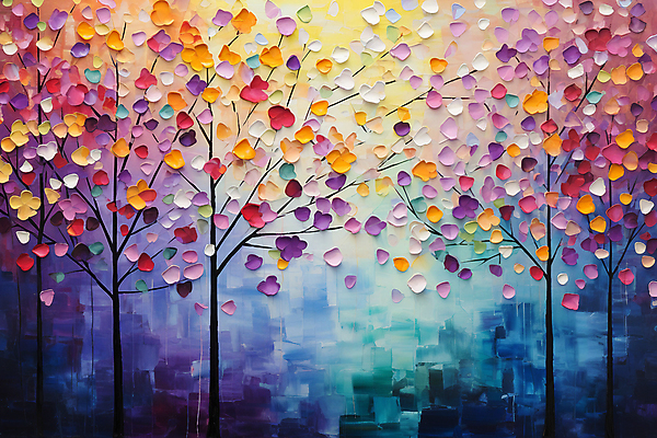 JPG 나무 백그라운드 일러스트 붓터치 사람없음 컬러풀 분위기 질감 유화 유화물감 국내일러스트 AI일러스트 AI콘텐츠 식물 컬러 컨셉 미술 물감 파일형식