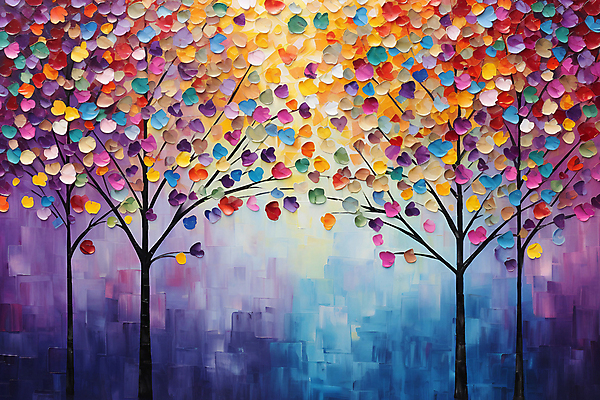 JPG 나무 백그라운드 일러스트 붓터치 사람없음 컬러풀 분위기 질감 유화 유화물감 국내일러스트 AI일러스트 AI콘텐츠 식물 컬러 컨셉 미술 물감 파일형식