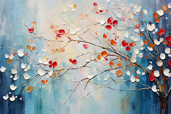 JPG 나무 꽃 백그라운드 일러스트 붓터치 사람없음 나뭇가지 분위기 질감 유화 유화물감 국내일러스트 AI일러스트 AI콘텐츠 식물 컨셉 미술 물감 파일형식