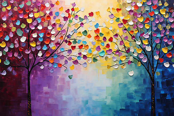 JPG 나무 백그라운드 일러스트 붓터치 사람없음 컬러풀 분위기 질감 유화 유화물감 국내일러스트 AI일러스트 AI콘텐츠 식물 컬러 컨셉 미술 물감 파일형식