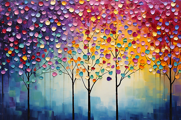 JPG 나무 백그라운드 일러스트 붓터치 사람없음 컬러풀 분위기 질감 유화 유화물감 국내일러스트 AI일러스트 AI콘텐츠 식물 컬러 컨셉 미술 물감 파일형식