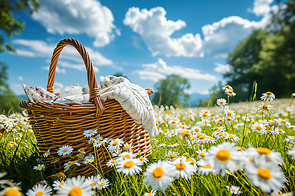 JPG 구름 편집이미지 꽃 꽃밭 하늘 휴식 풍경 사람없음 일상 소풍 바구니 봄 돗자리 화사함 편집실사 AI포토 AI콘텐츠 자연요소 식물 계절 컨셉 라이프 야외활동 CG 파일형식