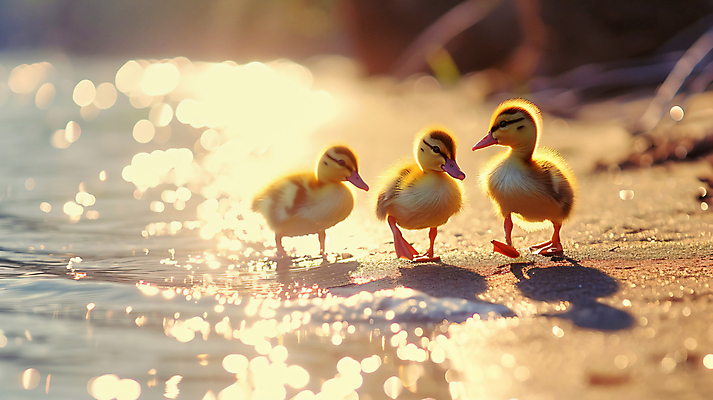 JPG 동물 편집이미지 새끼 오리 사람없음 야외 물 강 걷기 윤슬 편집실사 AI포토 AI콘텐츠 자연요소 물결 모션 조류 CG 파일형식