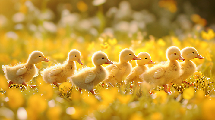 JPG 동물 편집이미지 꽃 새끼 여러마리 오리 사람없음 야외 노란색 걷기 편집실사 AI포토 AI콘텐츠 식물 컬러 다수 모션 조류 CG 파일형식