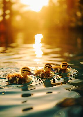 JPG 동물 편집이미지 새끼 오리 세마리 사람없음 야외 물 강 주황색 수영 윤슬 편집실사 AI포토 AI콘텐츠 자연요소 물결 컬러 조류 3 수상스포츠 CG 파일형식