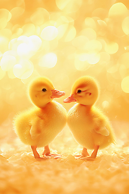 JPG 동물 편집이미지 새끼 두마리 오리 사람없음 야외 노란색 보케 편집실사 AI포토 AI콘텐츠 컬러 2 조류 CG 파일형식