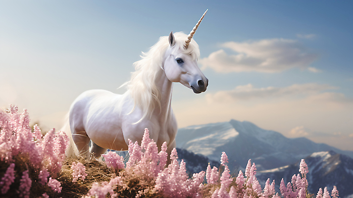 JPG 구름 편집이미지 꽃밭 하늘 산 뿔 사람없음 판타지 말_동물 신비 유니콘 환상 이미지편집 편집실사 AI컴퓨터그래픽 AI콘텐츠 자연요소 꽃 컨셉 포유류 상상 CG 파일형식