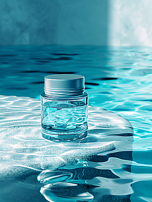 JPG 편집이미지 물결 사람없음 파란색 빛 뷰티 반사 화장품 수면 오브젝트 아이템 편집실사 AI포토 AI콘텐츠 컬러 물 CG 파일형식