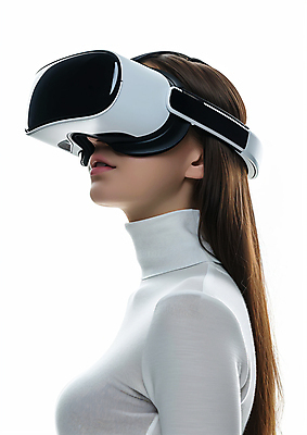 JPG 편집이미지 여자 미래 기술 한명 상반신 성인 헤드셋 착용 증강현실 가상현실 성인여자한명만 오큘러스 VR기기 편집실사 AI인물포토 AI콘텐츠 1 음향기기 컨셉 사람 헤드폰 기계 CG 여자한명만 성인여자만 파일형식 AI포토