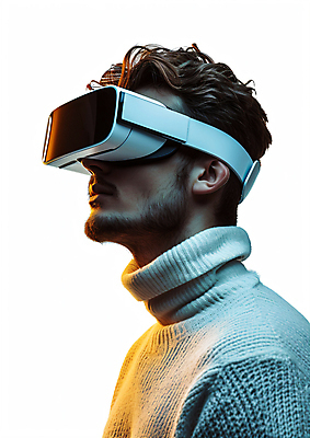 JPG 편집이미지 남자 미래 기술 한명 상반신 성인 헤드셋 착용 증강현실 가상현실 성인남자한명만 오큘러스 VR기기 편집실사 AI인물포토 AI콘텐츠 1 음향기기 컨셉 사람 헤드폰 기계 CG 남자한명만 성인남자만 파일형식 AI포토