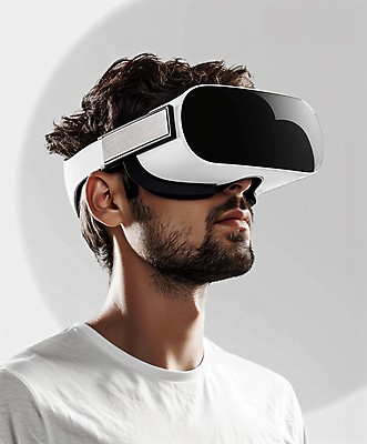 JPG 편집이미지 남자 미래 기술 한명 상반신 성인 헤드셋 착용 증강현실 가상현실 성인남자한명만 오큘러스 VR기기 편집실사 AI인물포토 AI콘텐츠 1 음향기기 컨셉 사람 헤드폰 기계 CG 남자한명만 성인남자만 파일형식 AI포토