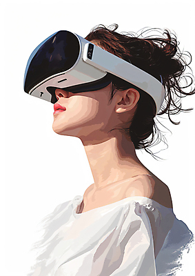 JPG 편집이미지 여자 미래 기술 한명 상반신 성인 헤드셋 착용 증강현실 가상현실 성인여자한명만 오큘러스 VR기기 편집실사 AI인물포토 AI콘텐츠 1 음향기기 컨셉 사람 헤드폰 기계 CG 여자한명만 성인여자만 파일형식 AI포토