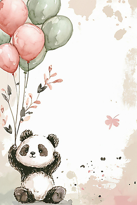 JPG 한마리 잎 일러스트 수채화 사람없음 포근함 판다 질감 풍선 카피스페이스 국내일러스트 AI일러스트 AI콘텐츠 식물 1 곰 공백 감각 파일형식