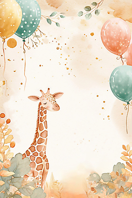 JPG 한마리 잎 일러스트 수채화 사람없음 포근함 기린 질감 풍선 카피스페이스 국내일러스트 AI일러스트 AI콘텐츠 식물 1 포유류 공백 감각 파일형식