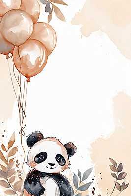 JPG 한마리 잎 일러스트 수채화 사람없음 포근함 판다 질감 풍선 카피스페이스 국내일러스트 AI일러스트 AI콘텐츠 식물 1 곰 공백 감각 파일형식