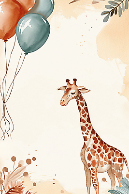 JPG 한마리 잎 일러스트 수채화 사람없음 포근함 기린 질감 풍선 카피스페이스 국내일러스트 AI일러스트 AI콘텐츠 식물 1 포유류 공백 감각 파일형식