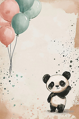 JPG 한마리 잎 일러스트 수채화 사람없음 포근함 판다 질감 풍선 카피스페이스 국내일러스트 AI일러스트 AI콘텐츠 식물 1 곰 공백 감각 파일형식