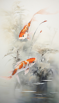 JPG 일러스트 어류 사람없음 동양화 디지털합성 그림 잉어 비단잉어 국내일러스트 AI일러스트 AI콘텐츠 미술 수중동물 민물고기 파일형식