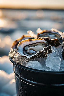 JPG 편집이미지 음식 식재료 사람없음 바구니 얼음 굴 신선 해산물 디지털합성 제철 산지직송 편집실사 AI포토 AI콘텐츠 자연요소 어패류 CG 파일형식 직송