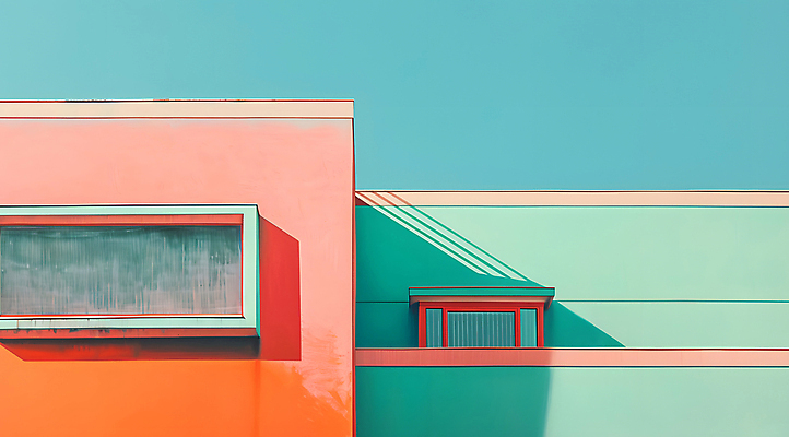 JPG 편집이미지 분홍색 창문 빌딩 사람없음 건물 주황색 디지털합성 민트색 파스텔톤 편집소스 미니멀 편집실사 AI포토 AI콘텐츠 건축물 컬러 CG 파일형식