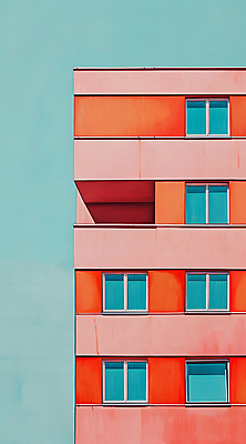 JPG 편집이미지 분홍색 창문 빌딩 사람없음 건물 주황색 디지털합성 민트색 파스텔톤 편집소스 미니멀 편집실사 AI포토 AI콘텐츠 건축물 컬러 CG 파일형식