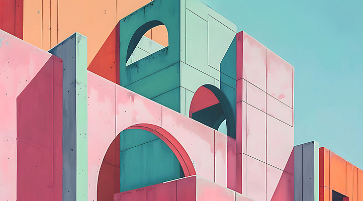 JPG 편집이미지 분홍색 창문 빌딩 사람없음 건물 주황색 디지털합성 아치 민트색 파스텔톤 편집소스 미니멀 편집실사 AI포토 AI콘텐츠 건축물 컬러 CG 파일형식