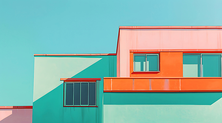 JPG 편집이미지 분홍색 창문 빌딩 사람없음 건물 주황색 디지털합성 민트색 파스텔톤 편집소스 미니멀 편집실사 AI포토 AI콘텐츠 건축물 컬러 CG 파일형식