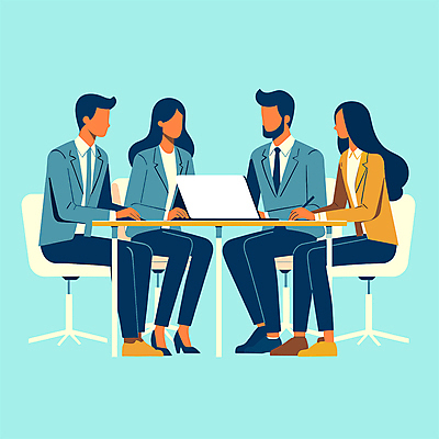 전신 여자 남자 의자 일러스트 회사 회의 사람 앉기 여러명 성인 노트북 펜 업무 비즈니스맨 비즈니스우먼 책상 동료 성인만 국내일러스트 AI파일 가구 다수 비즈니스 관계 모션 전자제품 필기구 작업 직장인 파일형식 벡터