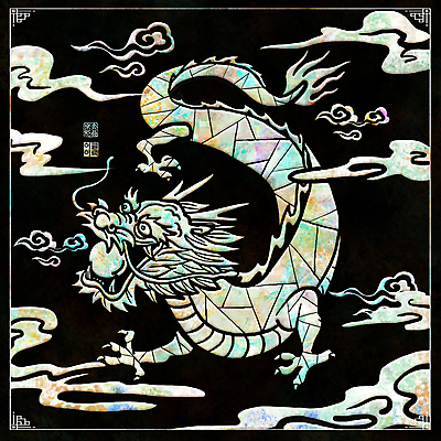 PSD 구름 전통 일러스트 사람없음 검은색 용띠 나전칠기 여의주 자개 청룡 갑진년 국내일러스트 자연요소 컬러 십이지신 용 공예품 전통공예 파일형식 2024년 사방신