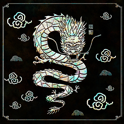 PSD 구름 전통 일러스트 사람없음 도장 검은색 용띠 소원 나전칠기 자개 청룡 갑진년 국내일러스트 자연요소 컬러 십이지신 용 공예품 전통공예 파일형식 2024년 사방신
