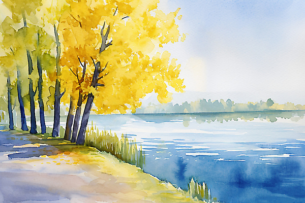 JPG 나무 길 호수 백그라운드 일러스트 붓터치 수채화 거리 풍경 사람없음 봄 번짐 국내일러스트 AI일러스트 AI콘텐츠 식물 계절 파일형식 효과