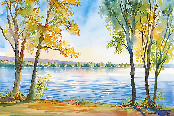 JPG 나무 길 호수 백그라운드 일러스트 붓터치 수채화 거리 풍경 사람없음 봄 번짐 국내일러스트 AI일러스트 AI콘텐츠 식물 계절 파일형식 효과